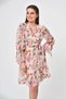 Apsen Women's Beige Floral Patterned Double Breasted Collar Midi Chiffon Dress 4433-100 - 3