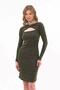 Apsen Women's Khaki Windowed Long Sleeve Detailed Short Winter Knitwear Dress 4463-95 - 7