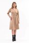 Apsen Women's Milk Coffee Suede Belted Double Breasted Collar Detailed Flared Midi Length Winter Dress 4407-110 - 5