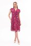Apsen Women's Fuchsia Pattern Double Breasted Collar Midi Length Chiffon Dress 4445-110 - 6