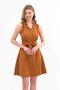 Apsen Women's Tan Shirt Collar Buttoned Sleeveless Summer Short Dress 4330-95 - 4