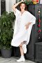 White Prevailing Collar 3/4 Sleeve Button Hidden Pocket Casual Oversize Woven Dress 121 87 - 2