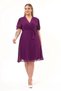Apsen Women's Purple Double Breasted Collar Belted Plus Size Midi Length Chiffon Dress 4255-110 - 6