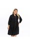 Apsen Women's Black Plus Size V-Neck Buttoned Skirt with Ruffles Midi Length Linen Dress 4483/105 - 7