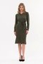 Apsen Women's Khaki V-Neck Tricot Winter Midi Dress with Mobile Belt and Tie Detail 4452-110 - 2