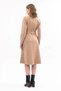 Apsen Women's Milk Coffee Suede Belted Double Breasted Collar Detailed Flared Midi Length Winter Dress 4407-110 - 8