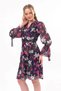 Apsen Women's Navy Blue Floral Patterned Double Breasted Collar Midi Chiffon Dress 4433-100 - 6
