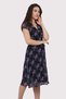 Apsen Women's Color Black Tie Detail Double Breasted Collar Midi Length Patterned Chiffon Dress 4300-110 - 2
