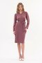 Apsen Women's Powder V-Neck Tricot Dress with Belt Detail, Winter Midi Length Dress 4452-110 - 2