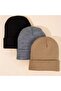 Unisex Folded Black, Gray, Stone 3-Piece Beret Set