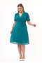 Apsen Women's Petrol Green Double Breasted Collar Belted Plus Size Midi Length Chiffon Dress 4255-110 - 6