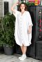 White Prevailing Collar 3/4 Sleeve Button Hidden Pocket Casual Oversize Woven Dress 121 87 - 3