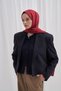 Baklava Pattern Cotton Silk Scarf, Dark Burgundy. - 4