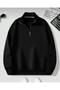Black Half Zipper Mock Neck Oversized Sweatshirt