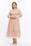Striped Muslin Lace Detailed Dress Red