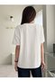 Women's White Double Heart Printed Oversize T-Shirt - 5