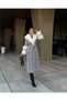 Women's Fabric Checkered Pattern Stone Fur Detail Belted Lined Special Design Coat - 5