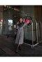 Women's Fabric Checkered Pattern Stone Fur Detail Belted Lined Special Design Coat - 2