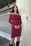 Madonna Collar Ribbed Knit Knitwear Dress Long Sleeve Stretchy Corded Fabric Winter Mini Dress - 6