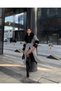 Women's Imported Fabric Checkered Pattern Stone Fur Detail Belted Lined Special Design Coat - 2