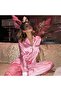 Striped Pink Silky Satin Women's Pajamas Set