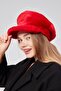 Double Layer Women's Plush Newsboy Winter Hat Red - Black - 6