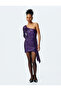 Sequin Sequined One Shoulder Long Sleeve Mini Dress - 3