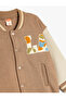 Snap Closure Pocket Applique Detailed Raised College Jacket - 3