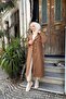 Women's Double Breasted Fleece Cashew Coat / M0108 - Tan - 5