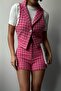 Women's Fuchsia Houndstooth Patterned Button Detailed Crop Vest 23s12002 - 4