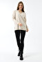 Women's V-Neck Long Sleeve Thin Woven Oversize Slit Knitwear Sweater Beige - 2