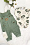 Baby Boy Embroidered Bear 2-Piece Salopet Set Long Sleeve Snap Fastener Newborn Outfit Socks Gift - 3