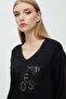 Letter Garnished Stone Printed Three Quarter T-Shirt - 3