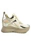 Aurelia Beige Gold Patent Leather Laced Hidden Padding Casual Shoes - 2