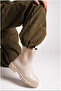 Florin Women's Beige Cream Thick Sole Elastic Half Boots Light Winter Daily Casual Booties - 3
