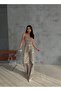 Zeo Basic Gold Leopard Patterned Varak Printed Wide Leg Pants - 4