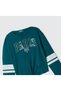 Girls' Pine Green Contrast Color Front Knotted Boat Neck Long Sleeve T-Shirt - 3