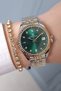 Gold/Metallic Steel Bracelet Calendar Women's Wrist Watch + Zircon Stone Bracelet