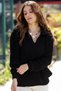 Women's Polo Collar Selanik Brioche Knit Long Sleeve Relaxed Fit Winter Thick Knit Sweater