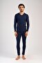 Men's Long Sleeve V-Neck Thermal Underwear Set 405157   Navy Blue