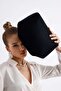 Women's Black Clutch Portfolio Handbag - 4