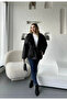 Black Buttoned Plush Laminated Coat - 3