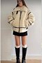 White Plush Oversize Biker Coat - 3