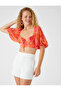 X Şahika Ercümen - Crop Blouse with Balloon Sleeves and Tie Detail - 2