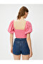 Crop Embroidered Blouse Balloon Sleeve Elastic - 4