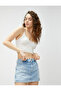 Denim Shorts Skirt Cotton Pocket Detailed Buttoned - 3