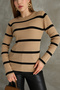 Women's Black Ecru Ringel Striped Ribbed Crew Neck Sweater - 4