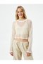 Long Sleeve T-Shirt Mesh Knit Crop Crew Neck - 3