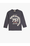 T-Shirt with Slogan Print Detail, Long Sleeve, Crew Neck, Cotton