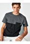 Crew Neck T-Shirt Pocket Detailed Color Block Short Sleeve Cotton
